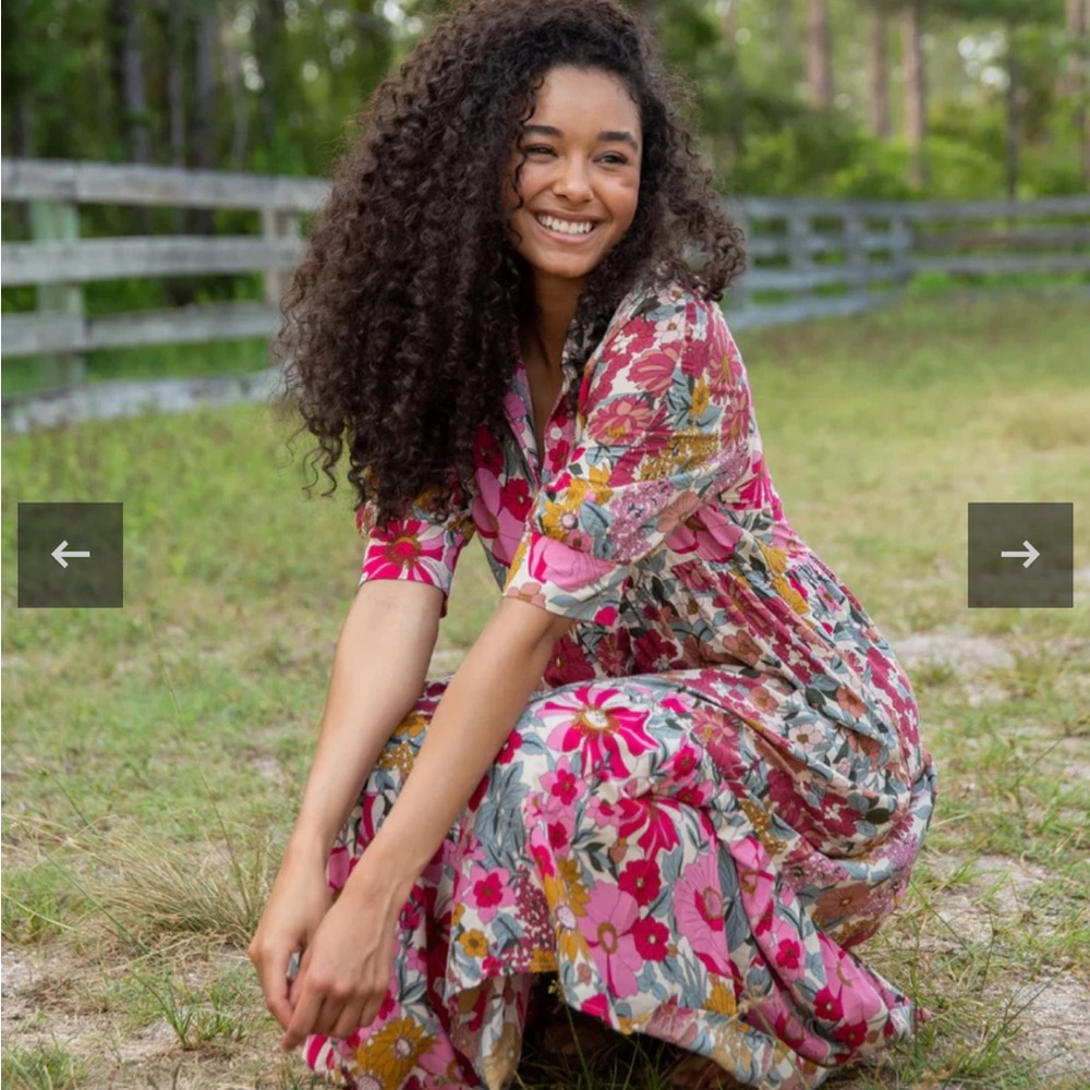 Natural Life Rebecca Midi Dress Vintage Floral Psychedelic Poppy Buttons NWT S - Picture 5 of 12